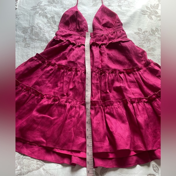 NWT Cami NYC Doris Pink Linen Tiered Babydoll Mini Dress Raspberry Small Fairy - Picture 12 of 12